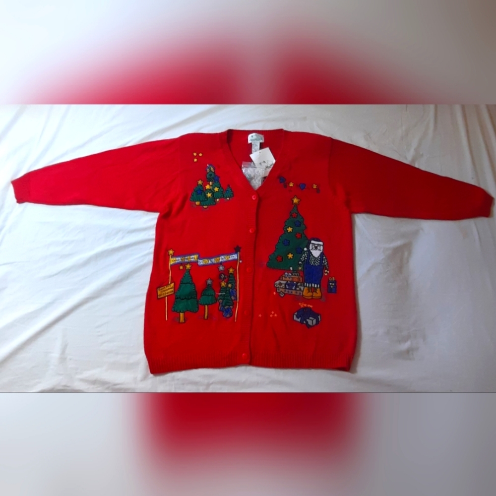 Quacker Factory Christmas Cardigan w/festive button covers Women's Size 1X NWT